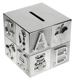 De Luxe Silver Plate ABC Cube Money Box